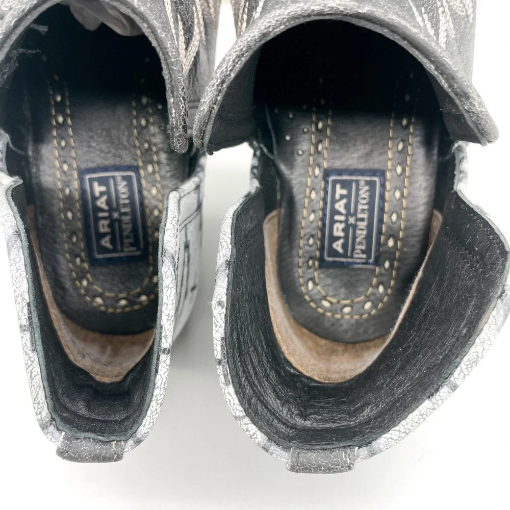 Ariat Pendleton Dixon Boots Womens 9B Black White Leather Western Aztec Festival